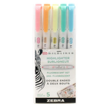 Двухсторонний маркер и текстовыделитель ZEBRA Mildliner Fluorescent (5 шт в наборе )  для скетчинга