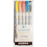 Двухсторонний маркер и кисть ZEBRA Mildliner Double Ended Brush Assorted Friendly  (5 шт в наборе ) для скетчинга