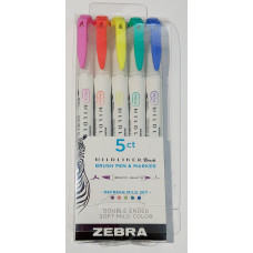 Двухсторонний маркер и кисть ZEBRA Mildliner Double Ended Brush Assorted Refresh (5 шт в наборе )  для скетчинга